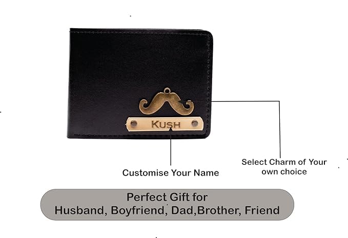 Image of Men's Vegan Leather Personalized Customised Print Wallet with Customized Name | Customizable with Name | Birthday Gift for Him (Black)