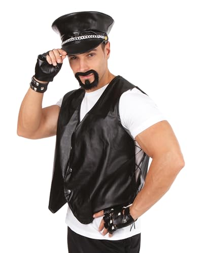 P’TIT CLOWN - 55870 - Gilet Sans Manche Simili Cuir - Faux Leather Waistcoat - Pour Compléter Déguisement Biker, Rocker - Pour Carnaval, Halloween, Cosplay, Fête Costumée - Taille Unique - Noir