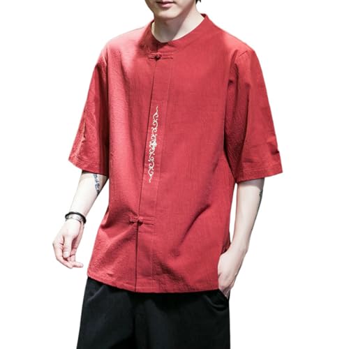 Chemise été homme coton lin à manches courtes style chinois rétro et fluide