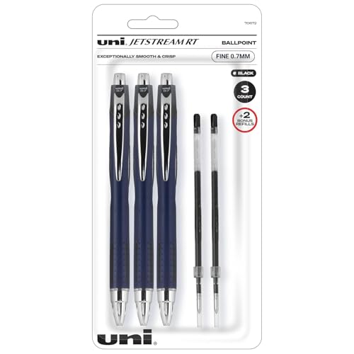 Bolígrafos de tinta negra Uniball Jetstream RT 0,7 mm con repuestos de recambio
