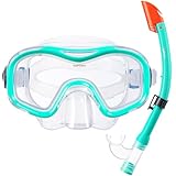 Dorlle Schnorchelset Kinder, Schnorcheln Set mit Anti-Fog Gehärtetes Glas Taucherbrille und Premium Halbtrockner Schnorchel für Schnorcheln und Schwimmen mit Tragetasche, Wassergrün