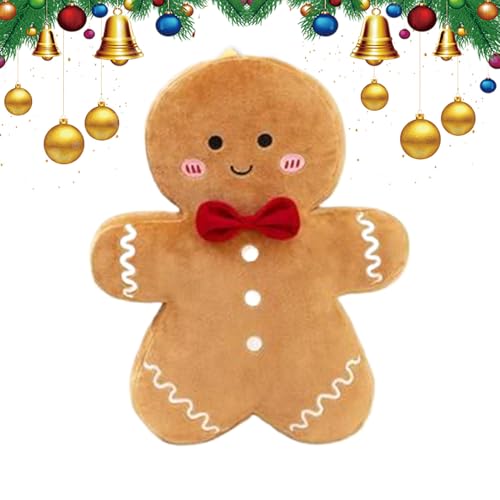 Coussin Pain d'Épice Peluche de Noël Douce Décoration de Fête Ambiance Salon 36cm