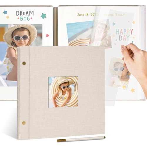 Remowith 12x12 Inch Linen Self Adhesive Photo Album with Window,