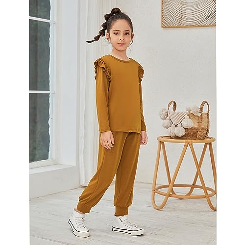 QPANCY Girls 2 Piece Outfits Stylish Tracksuit Ruffle Pullover Sweatshirt Kids Sweatsuit Sweatpants Clothing Sets2