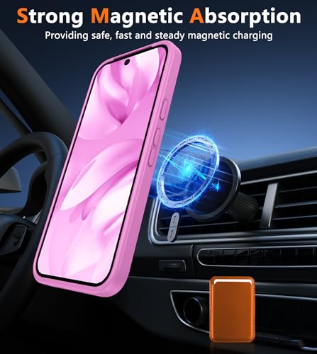 Image of FNTCASE for Google Pixel 9a Case: [Compatible with Magsafe] Translucent Matte Magnetic Phone Cover - Military Grade Drop Protection - Shockproof Protective Cases for Pixel 9A (Pink)