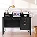 Tangkula Computer Desk with 4 Storage Drawers & Hutch, Home Office Desk Vintage Desk with Storage Shelves, Wooden Executive Desk Writing Study Desk (Black)
