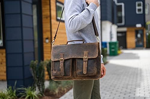 KomalC 18 Inch Leather briefcase Laptop Messenger Bags for Men and Women Best Office School College Satchel Bag