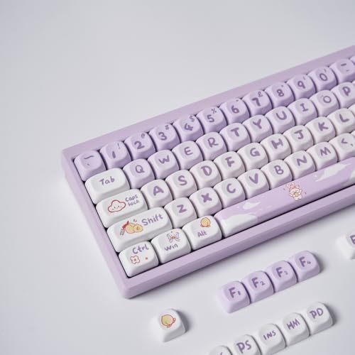 Purple Keycaps, PBT Keycaps, 142 Keys MOA Profil Rund Niedlich Mechanische Tastenkappen Set 142 Tasten für 60% 65% 70% 75% 84% Mechanische Tastatur