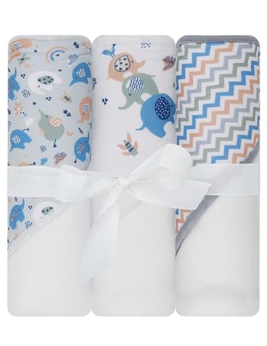 Image of Hooded Baby Towels 3-Pack - Soft Baby Bath Towels with Hood for Newborns & Toddlers, Baby Hooded Towel Set, 30 inch x 26 inch (Little Trunks)