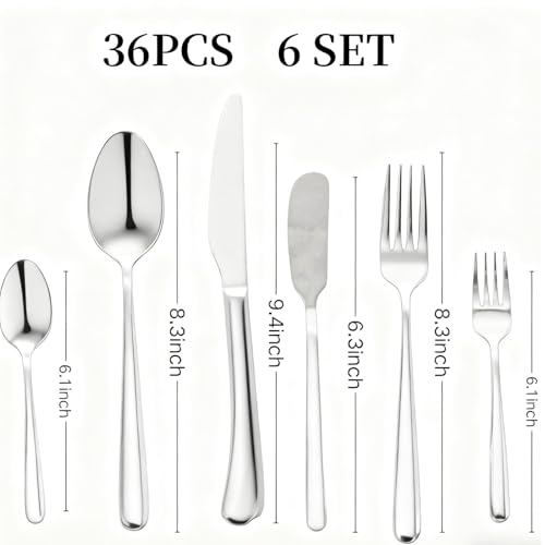 36 Piece Silverware Set with Placemat,MASALACO 6-Piece Stainless Steel Cutlery Set-Knife Fork Butter Knife and Spoon,Mirror Finish,Suitable for Home Restaurant Hotel Kitchen Utensils,Dishwasher Safe - Image 4