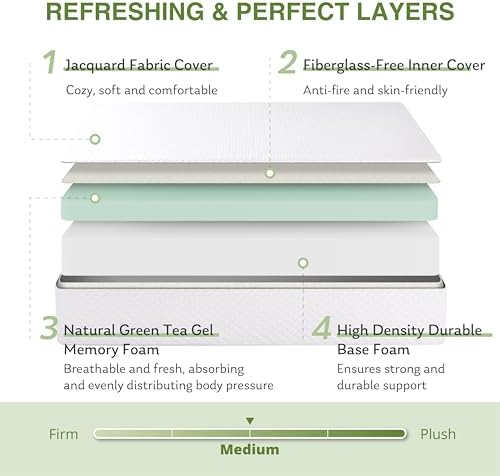 EGOHOME Full Size Memory Foam Mattress, 8 Inch Bed Mattress in A Box with Cooling Green Tea Gel, Pressure Relief with Medium Firm Support, CertiPUR-US Certified, 75''L x 54''W, ‎37.3 pounds White — view 2