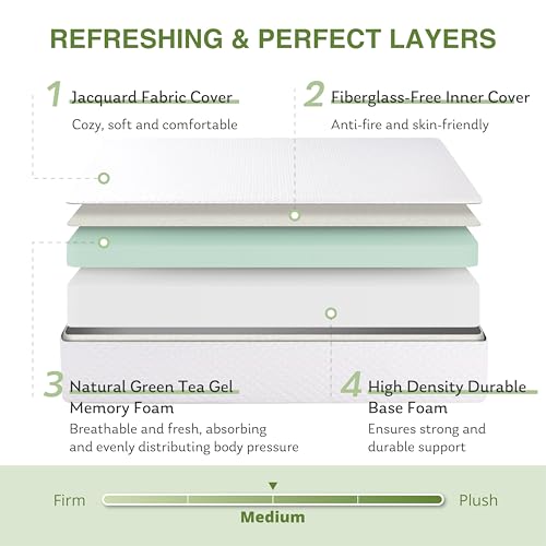 EGOHOME Full Size Memory Foam Mattress, 8 Inch Bed Mattress in A Box with Cooling Green Tea Gel, Pressure Relief with Medium Firm Support, CertiPUR-US Certified, 75''L x 54''W, ‎37.3 pounds White