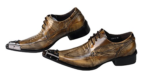 Mens Dress Shoes Western Pointed Toe Leather Lace Up Fashion Metal Tip Oxford Brown 11 Us #TOP4