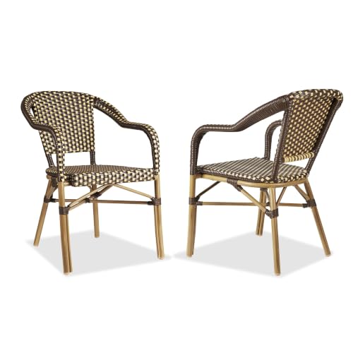 Image of PURPLE LEAF Outdoor Wicker Dining Arm Chairs Set of 2, Bamboo Finish, Brown
