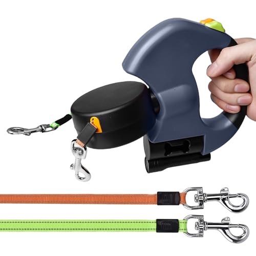 Doppelte Hundeleine Ausziehbar, 300cm Rollleine Einziehbare Hundeleine, Doppelleine für 2 Hunde, Hundeleine mit Licht, Ergonomischer Griff, Hundeleine Einziehbar, Hundeseil nachts reflektierend