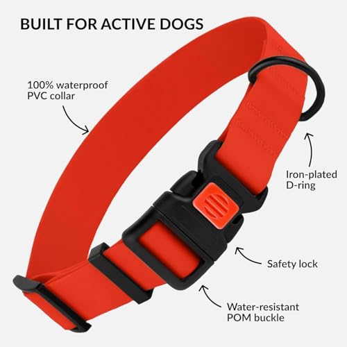 Image of Heavy Duty Waterproof Adjustable Dog Collar with D-Ring and Breakaway Buckle - PVC Coated Nylon, Odor & Mud-Resistant, Easy-Cleaning for Small, Medium, Large Dogs (Neck Fit 10 inch-13 inch, Red)