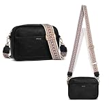 YaKuss Crossbody Bags for Women Vegan Leather Crossbody Shoulder Handbag Trendy Small Crossbody Purse with Adjustable Guitar Strap Black