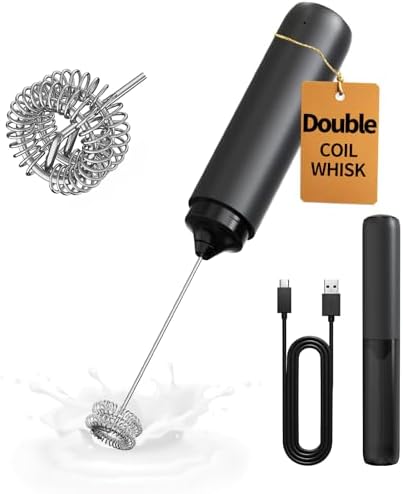 CIRCLE JOY Rechargeable Milk Frother Hanheld, Dual Coil Whisk Head Electric Coffee Frother, Portable Hand Frother Wand Drink Mixer for Matcha Lattes Cappuccino, Kitchen Gifts, Black - View 3