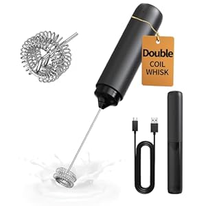CIRCLE JOY Electric Milk Frother Handheld, Rechargeable Coffee Frother with Dual Spring Whisk, Portable Hand Frother Wand Drink Mixer for Coffee, Hot Chocolate, Cappuccino, Frappe, Matcha, Black