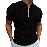 Men's Zipper Polo Shirt Classic Stretch Knit Short Sleeve Polo T Shirt Basic Designed Shirts Casual&