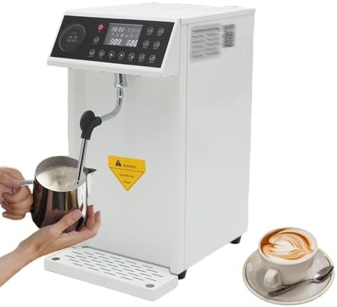 8L Commercial Electric Steam Milk Frother - Stainless Steel Automatic Foam Maker with 5 Adjustable Temperatures & Timer Switch for Coffee, Tea, and Hotel Use (White)