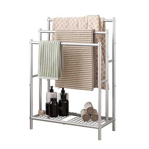 ARFARLY Freestanding Towel Rack,3 Tier Metal Towel Rail Anti-Rust Coating Towel Holder for Bathroom Laundry Room Bedroom, Silver