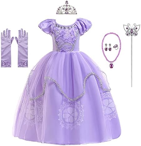 HIHCBF Girls Rapunzel Princess Sofia Costume Birthday Christmas Halloween Cosplay Carnival Fancy Dress w/Gloves Accessories 4-5T