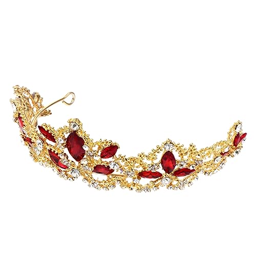 FRCOLOR 合金クラウン 結婚式 ブライダルティアラヘッドピース ティアラブライダルヘアアクセサリー bandana headband ラインストーンクラウン ウィメンズクラウン 合金材料 赤