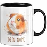 Meerschweinchen Tasse mit Namen – Personalisierte Tasse Geburtstag Geschenkidee Tiermotiv Becher mit Namen (Schwarz)