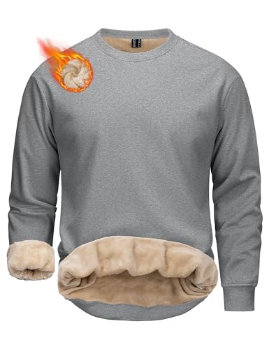 MAGCOMSEN Men's Crewneck Sweatshirt Sherpa Lined Casual Fleece Pullover Long Sleeve Warm Heavyweight Cotton Sweat-Shirts