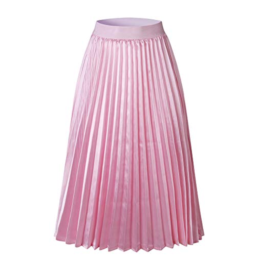 Farmerl Women's Premium Metallic Shiny Shimmer Accordion Pleated Long Maxi Skirt