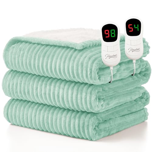 Image of Homemate Electric Heated Blanket Queen Size - 84 inchx90 inch Heating Blanket Queen Size Dual Control 1 /2 /4 /6 /8 Hours Auto-Off 10 Heat Level Over-Heat Protection Soft Flannel Sherpa ETL Certification