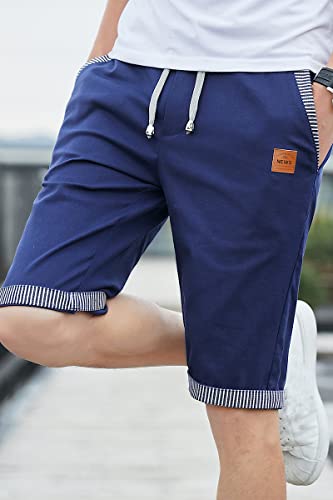 Big Boy's Shorts Casual Classic Fit Drawstring Summer Beach Shorts With Elastic Waist And Pockets Navy Blue 12 M #TOP1