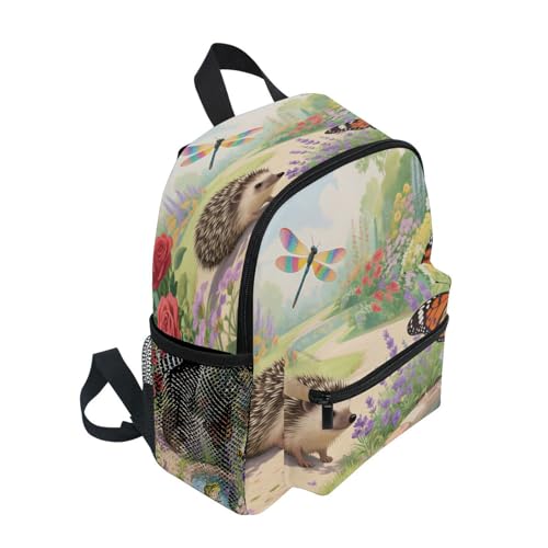 Wudan Hedgehog in Garden Kids' Backpacks Bottle Pockets Child Students Bookbags for Camping S4