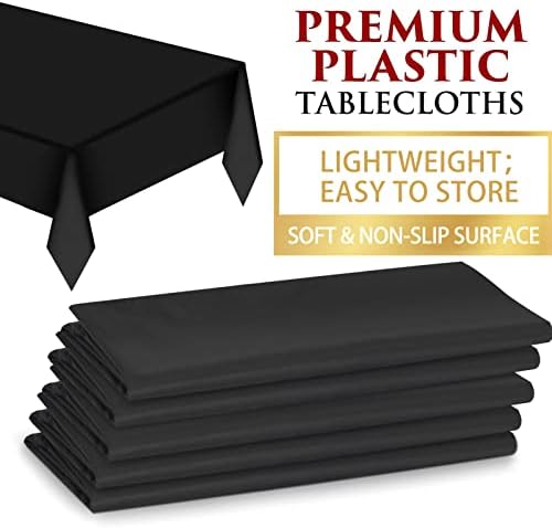 Toplive 5 PCS Disposable Plastic Tablecloths, Plastic Rectangle Pure BlackTablecloths for Indoor or Outdoor Tables Parties Christmas Picnic Birthdays and Weddings
