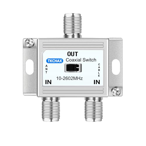 TKCHAX 2 Way Coaxial Cable AB Switch 10-2602MHz with Nickel Plated Connectors,RG59 RG6 Compatible,Work with HDTV, Satellite TV,Antenna System and Video Games