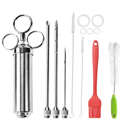 FOCCTS Stainless Steel Meat Injector Syringe, Meat Injector Kit for Smoker With 3