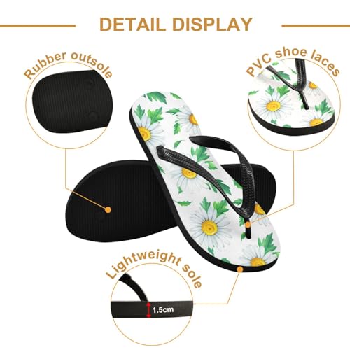 Leaves Flowers White Flip Flops for Beach Thong Sandals Anti-slip Lightweight Beach Shoes for Summer Travel Swim3