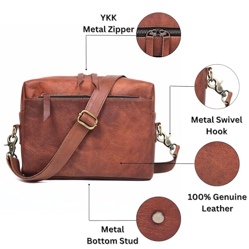 Genuine Leather Crossbody Purse for Women Brown Leather Shoulder Bag with Adjustable Strap, Zipper Closure, Satchel Saddlebag Style, Travel & Everyday Use3