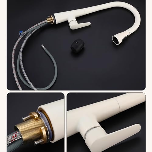 Robinet d'évier cuisine blanc crème à douchette pour simplifier vos repas