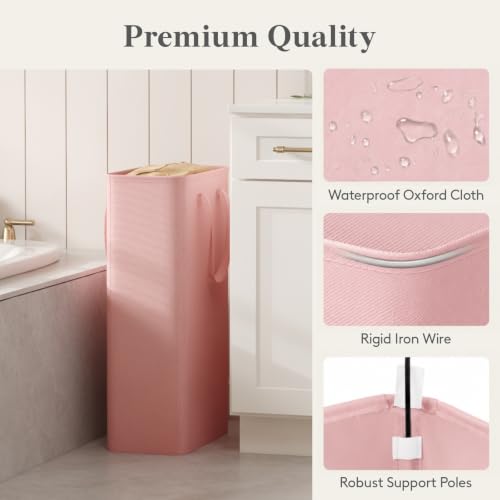 Image of Lifewit Slim Collapsible Laundry Basket with Handles, 65L, Pink