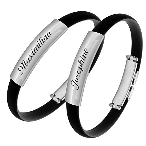 Schmuck-Pur Armband mit Laser-Gravur für Paare Freundschaft 2-teiliges Partner-Set aus Edelstahl und Kautschuk 19 cm Länge kürzbar Cover