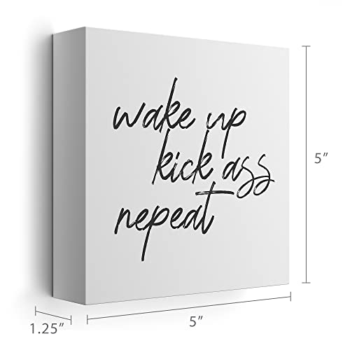 Modern Market 'Wake Up Kick Ass' Wooden Box Sign Motivational Desk Decor, Primitive Decor Office Desk Decorations For Women Office Bathroom Shelf Decor, Inspirational Desk Decor, 5X5 #TOP3