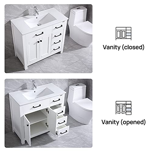 Wonline 36" Bathroom Vanity And Sink Combo Cabinet Undermount Ceramic Vessel Sink Chrome Faucet Drain With Mirror Vanities Set #TOP4