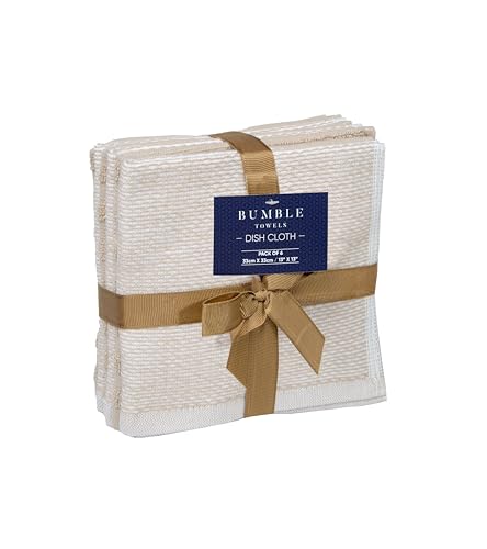 Image of Bumble Premium Dish Cloths 13 inchx13 inch (6 Pack) | 100% Natural Ring Spun Cotton | 400 GSM | Highly Absorbent & Soft |Yarn Dyed & Solid Dyed Terry Dish Cloth Set - Tan