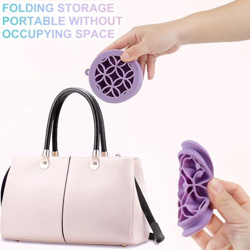 Ranphykx Makeup Brushes Cleaner Mat with Brush Storage Holder, Folding Portable Washing Tool for Makeup Brush Cleaning, 2 In 1 Silicone Brush Cleaner Pad & Cosmetic Brush Organizer Rack (Pink) - Thumbnail 6