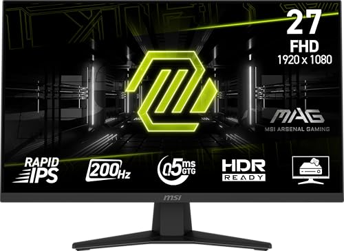 msi MAG 274F 27-inch 1920 x 1080 (FHD) Gaming Office Monitor, 200Hz, Adaptive Sync, HDR Ready, HDMI, VGA Port, VESA Mountable, Tilt, 4-Side Slim Bezel,0.5ms, Black