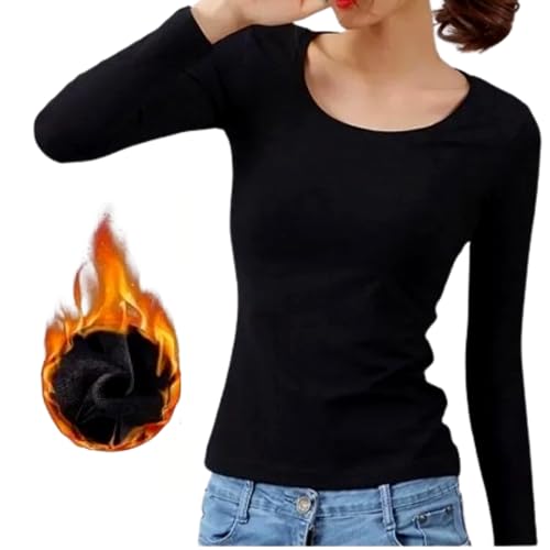 Camiseta Termica Manga Larga Mujer Sin Costura - Ropa De Invierno Extra Calido - Camisa Interior Mujer - Ropa Termica Mujer - Cuello Redondo Tops Suave, Transpirable Y Elástica Talla Única