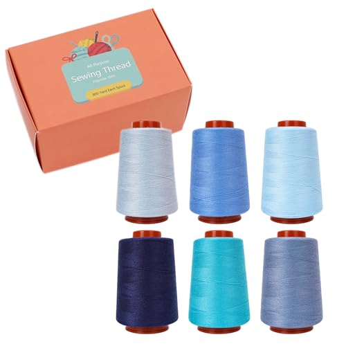 Connimonet Sewing Thread Set 6 Pcs All Purpose Sewing Thread 40 wt 6 Spools Assorted Colors Each 800 Yards of Polyester Threads for Sewing Machine Hand Stitching Quilting Serger (Blue)