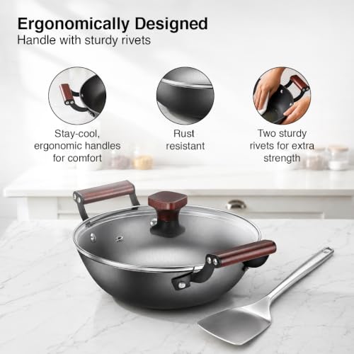 Image of Prestige Nitride Lightweight Cast Iron Kadai 20cm /1.4L with Glass Lid | Castlite Series | High Heat Retention & Rust-Proof | Enamel Coated | Gas & Induction Compatible | 15Y Product Warranty